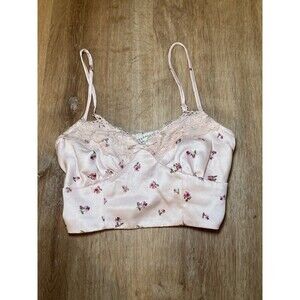 Aeropostale Pink Ditsy Floral Bra Crop Top Ruched Elastic Back Coquette Flirt XS